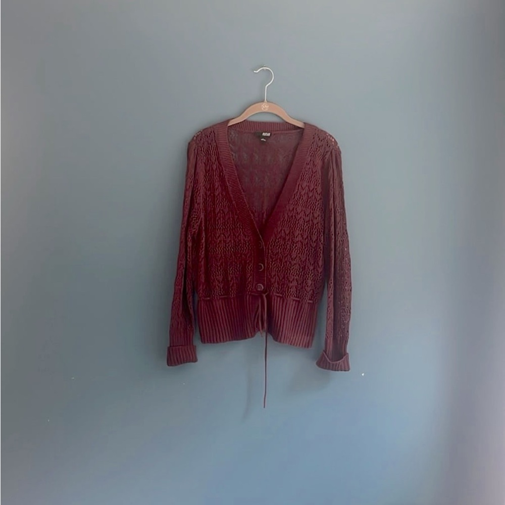 a.n.a burgundy knit button-down sweater women’s size large